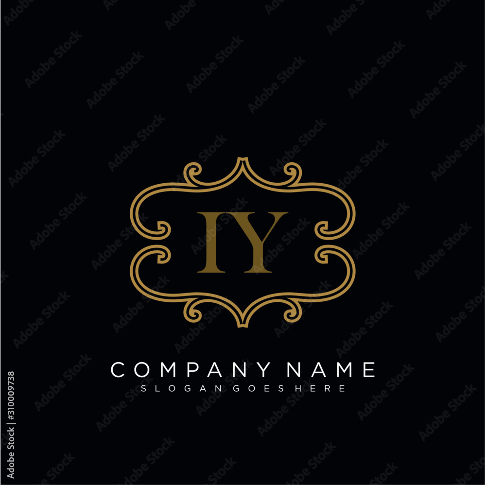 Initial letter IY logo luxury vector mark, gold color elegant classical