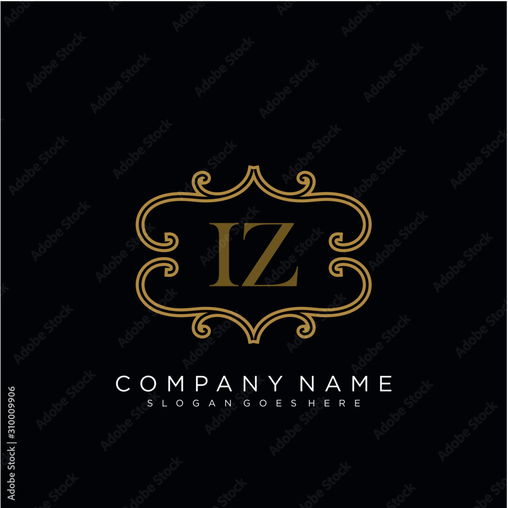 Initial letter IZ logo luxury vector mark, gold color elegant classical