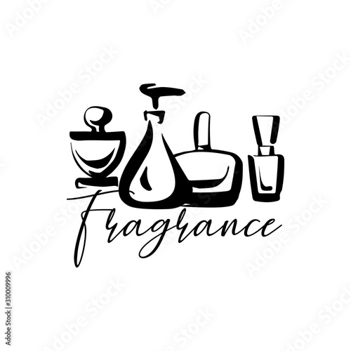 Perfume fragrance bottle sketch on white background