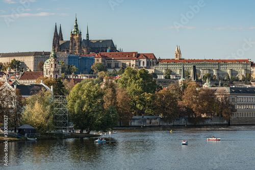 Prague Castle in Prague  Czech Republic and built in the 9th century. Panoramic view of the castle that includes St.Vitus s Cathedral