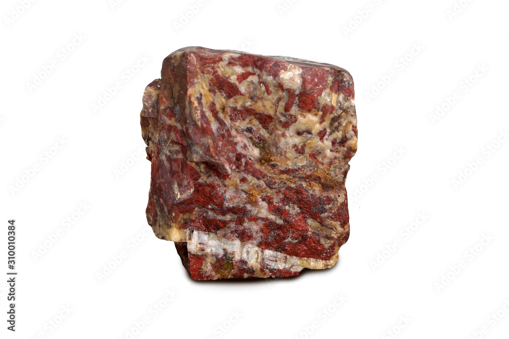 red brecciated jasper stone isolated on white background. red stone, Jasper stone is an aggregate mineral commonly used in New Age practices and in feng shui.