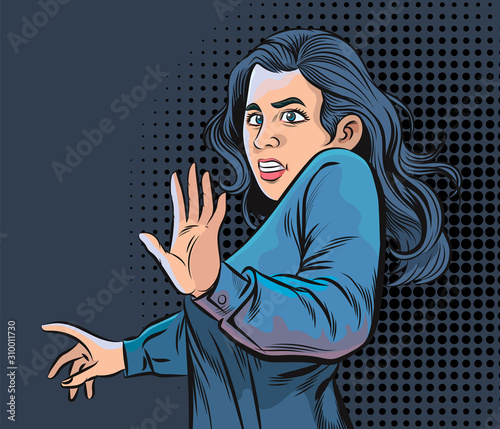 Emotional images, A woman who is frightened. Pop art retro vector illustration vintage kitsch drawing,Comic Book Work Style