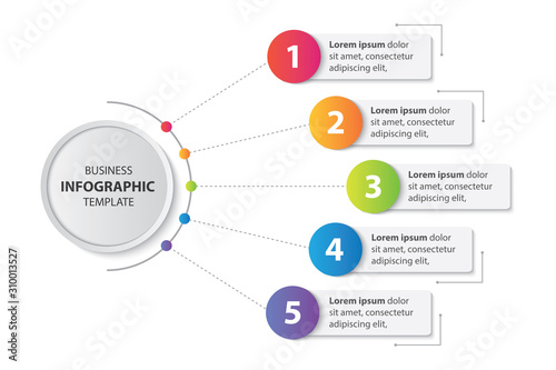 colorful timeline infographic with 5 options design template, Infographics management, finance, analytics, presentation. Vector illustration