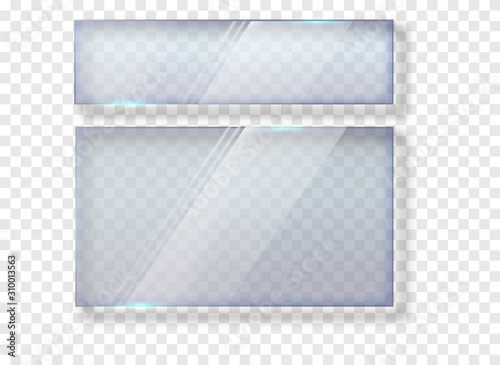 Glass transparent plates set. Vector glass modern banners isolated on transparent background. Flat glass