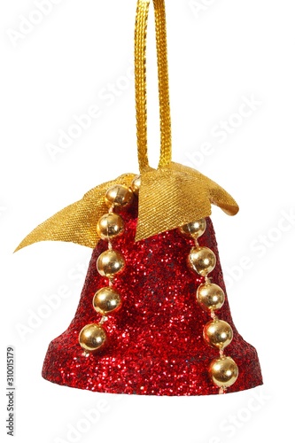 Christmas decoration, red bell on white