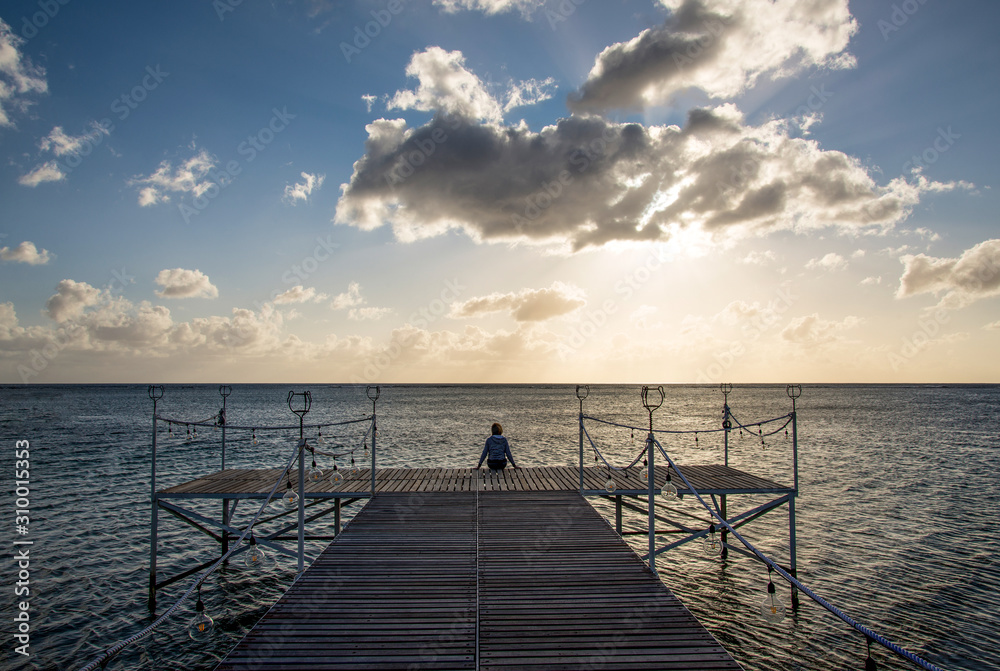 Jetty on the west coast of Mauritius at sunset