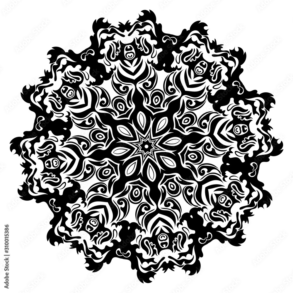 Round floral frame black and white Round floral frame black and white