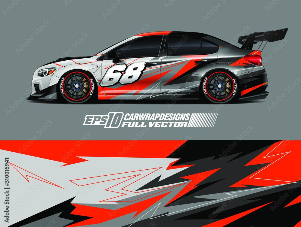 Car wrap design vector. Graphic abstract stripe racing background kit designs for wrap vehicle, race car, rally, adventure and livery. Full vector eps 10 Car wrap design vector. Graphic abstract stripe racing background kit designs for wrap vehicle, race car, rally, adventure and livery. Full vector eps 10