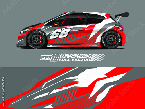 Car wrap design vector. Graphic abstract stripe racing background kit designs for wrap vehicle, race car, rally, adventure and livery. Full vector eps 10
