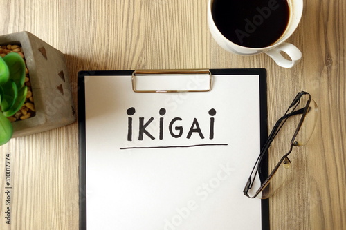 Word ikigai handwritten in notepad with accessories photo