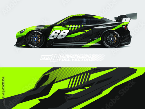 Car wrap design vector. Graphic abstract stripe racing background kit designs for wrap vehicle  race car  rally  adventure and livery. Full vector eps 10