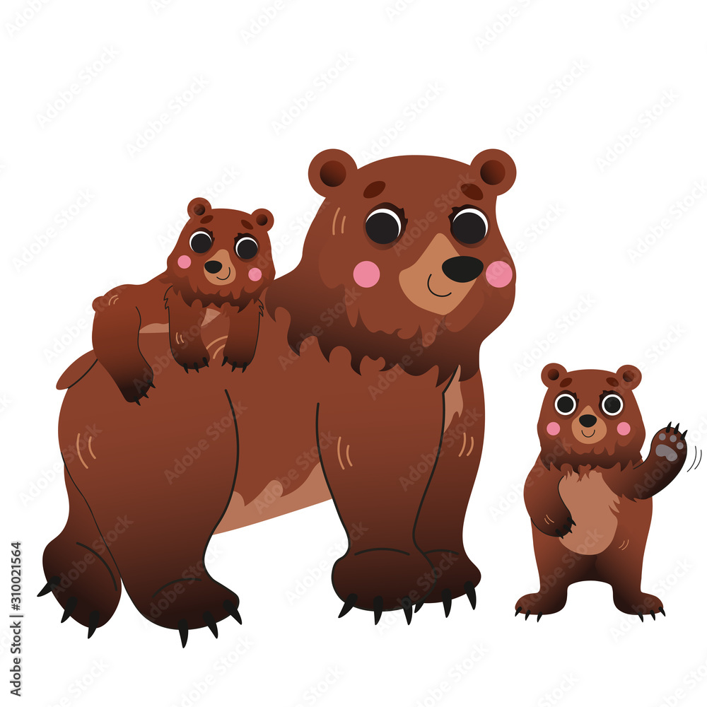 Cute cartoon bear family vector image. Bear mom with her cubs. Forest  animals for kids Stock Vector | Adobe Stock