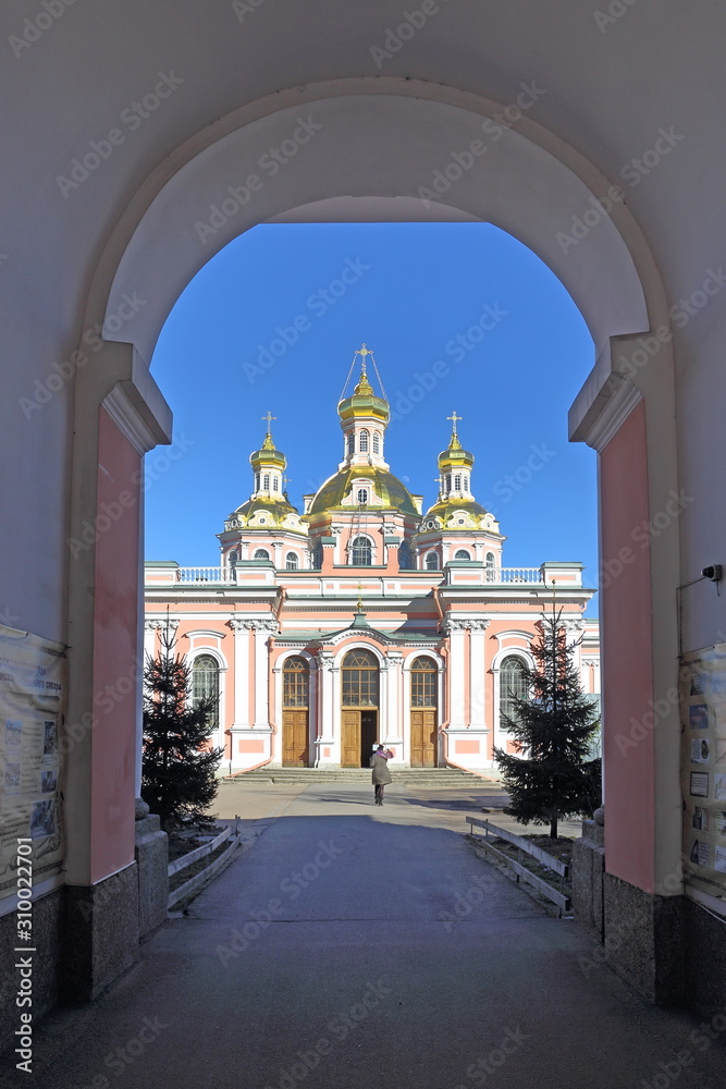 The entrance to the exaltation of the cross Cossack temple in the city of Saint-Petersburg