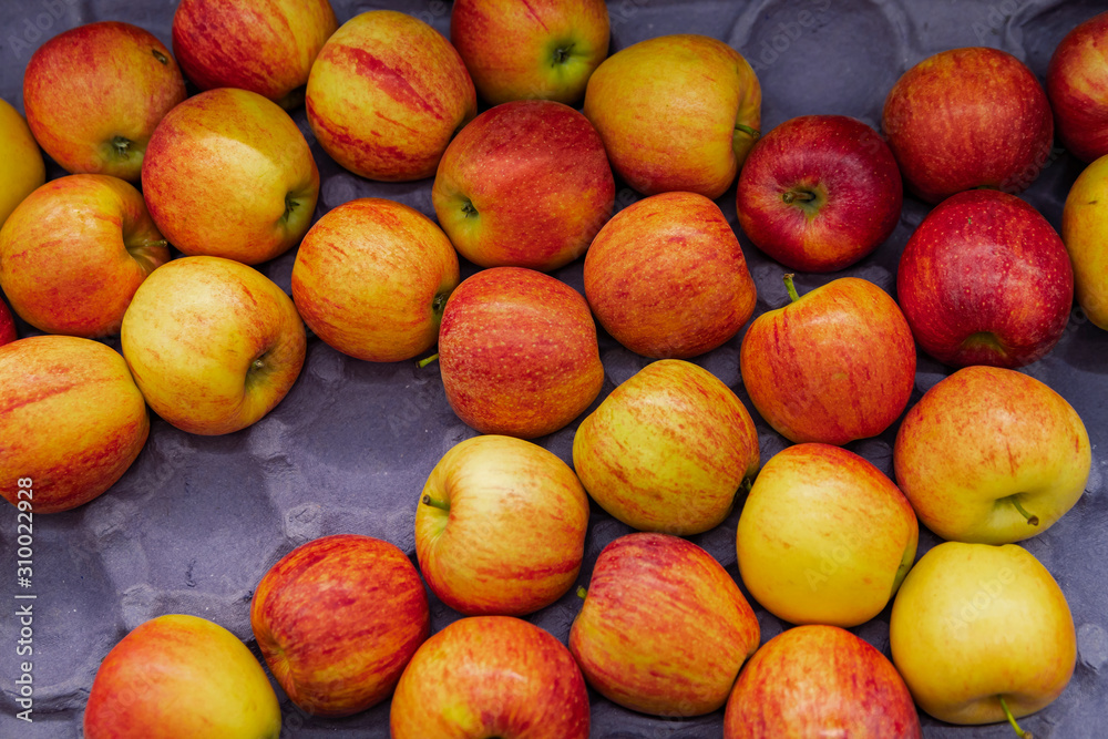 Seasonal fruits are placed in boxes in the grocery store. Seasonal fruits are placed in boxes in the grocery store.