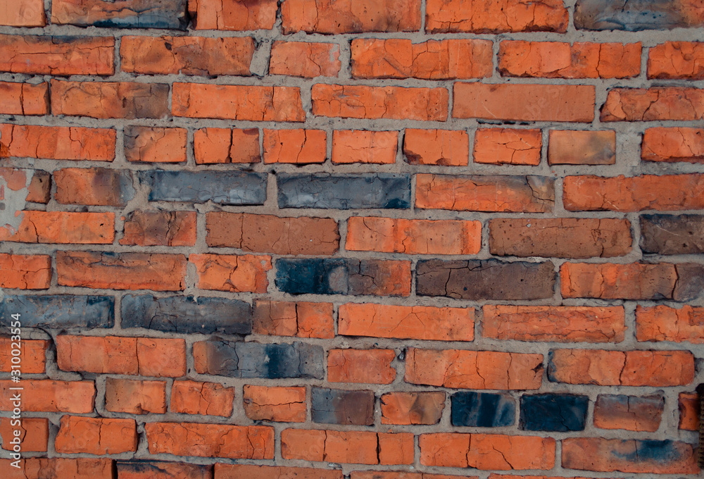 crush red brick wall texture grunge background, old interior design, panorama of masonry pattern crush red brick wall texture grunge background, old interior design, panorama of masonry pattern