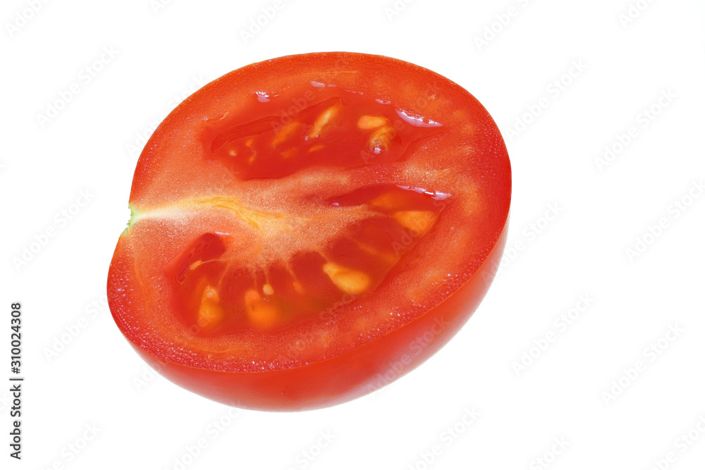 Small cherry tomato half isolated on white background Small cherry tomato half isolated on white background