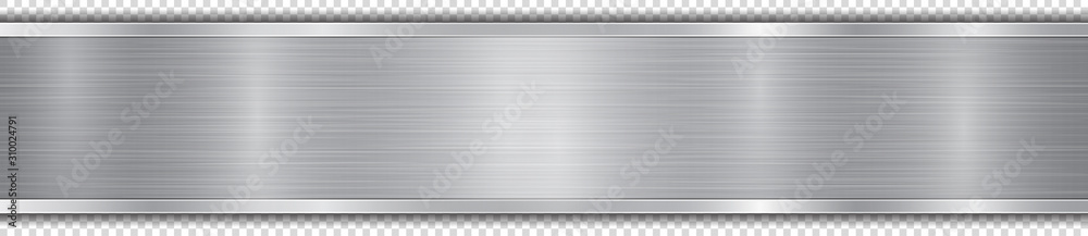 Fototapeta premium Polished plate in silver colors with metal texture, glares and shiny edges. With shadow on transparent background