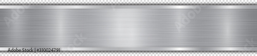 Polished plate in silver colors with metal texture, glares and shiny edges. With shadow on transparent background