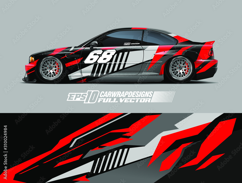 Car wrap design vector. Graphic abstract stripe racing background kit designs for wrap vehicle, race car, rally, adventure and livery. Full vector eps 10 Car wrap design vector. Graphic abstract stripe racing background kit designs for wrap vehicle, race car, rally, adventure and livery. Full vector eps 10