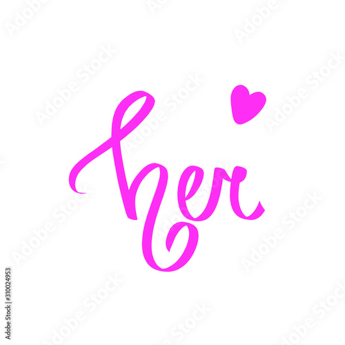 Wallpaper Mural Her pink calligraphic word font design, alphabet letters raster illustration, little heart. Handwritten typography poster, greeting card, logo, print art or wedding decoration. Valentines day style. Torontodigital.ca