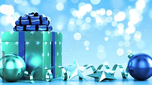 Holidays and Christmas Background animation with the concept of falling snowflakes and Christmas Decoration elements with the subtle snowy background 