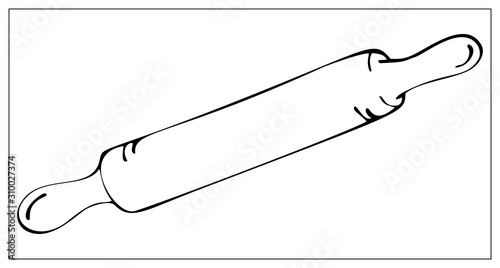 Black silhouette rolling pin isolated on a white background.