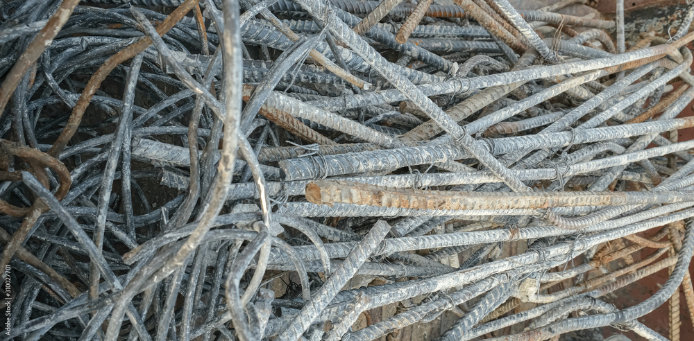 group of old steel bar or iron wire after cut from construction site