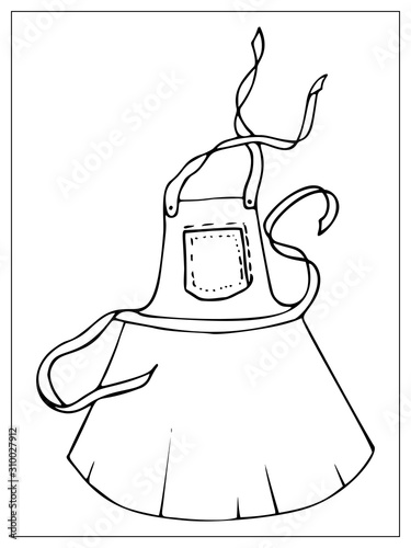 Black silhouette kitchen apron isolated on a white background.