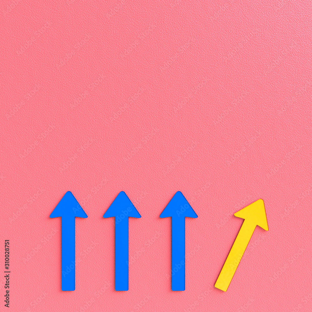 Four blue and yellow arrows and copy space Four blue and yellow arrows and copy space