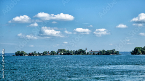 View of the female island (fraueninsel) on Chiemsee lake. Bavaria, Germany
