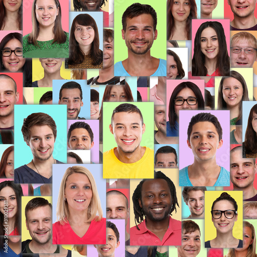 Portrait collection group of people portraits faces background square young smiling social media