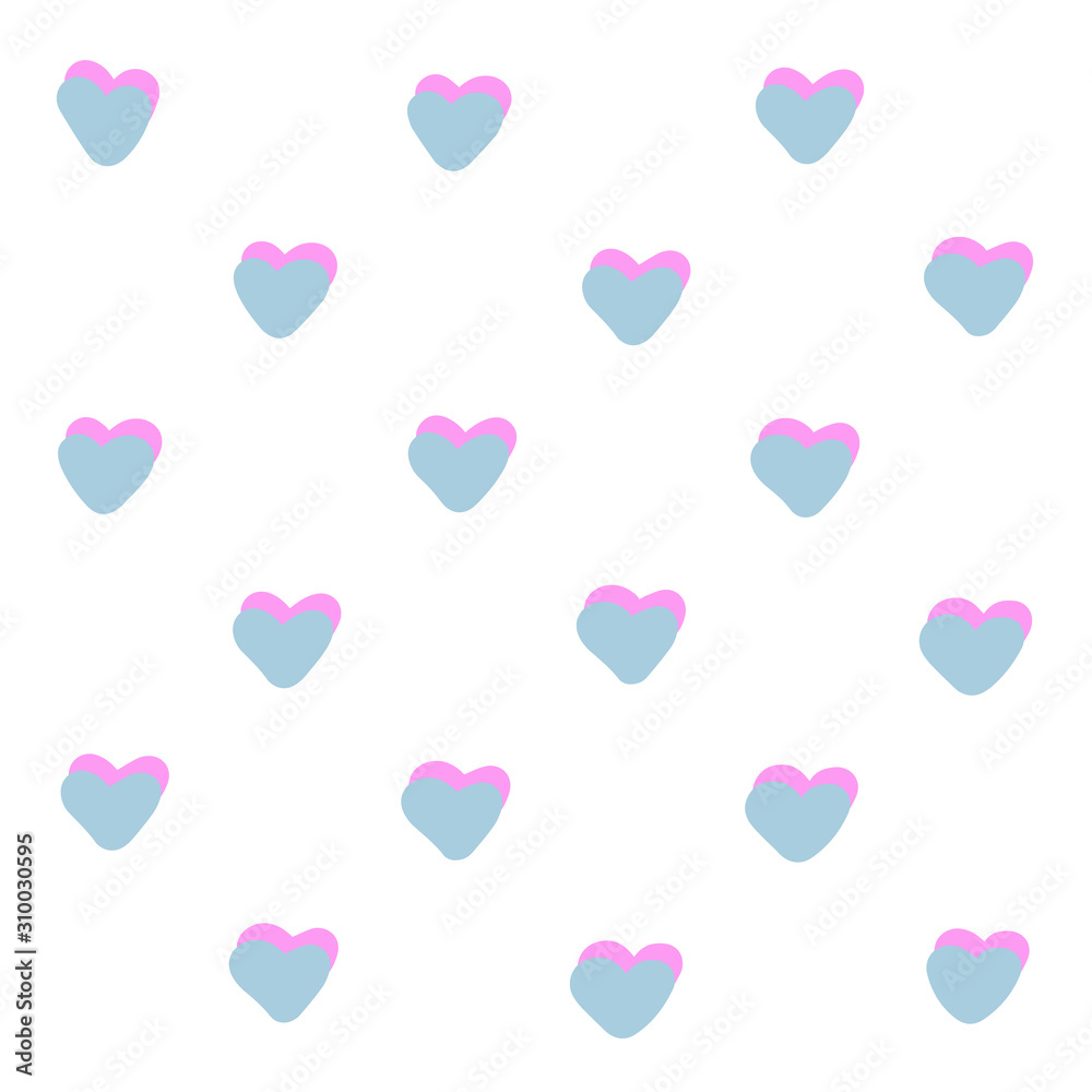  Blue Pink Hearts. Sweet candy background illustration Valentines day. Couple wedding event banner, lovely design. Hand drawn pastel poster for congratulations to woman 8 March. Heart flat print