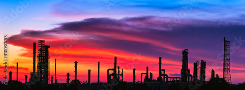 Industrial Estate  Refinery factory and oil storage tank petrochemical plant area with beautify sky at sunset