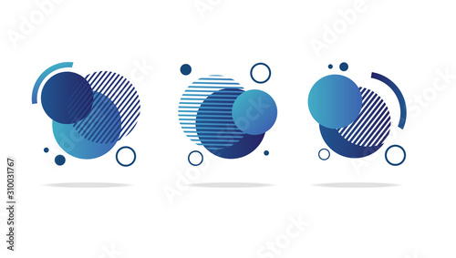 Set of round abstract badges, icons or shapes in trendy light mint blue and classic blue gradient colors