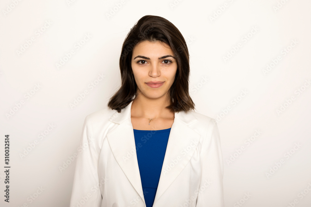 Portrait of young beautiful business woman on white background. Portrait of young beautiful business woman on white background.
