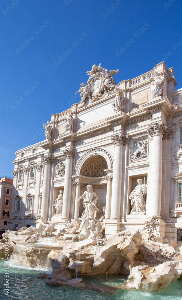 Trevi Fountain in Rome as seen from the right hand side of it