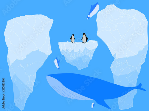 氷山とペンギンと鯨