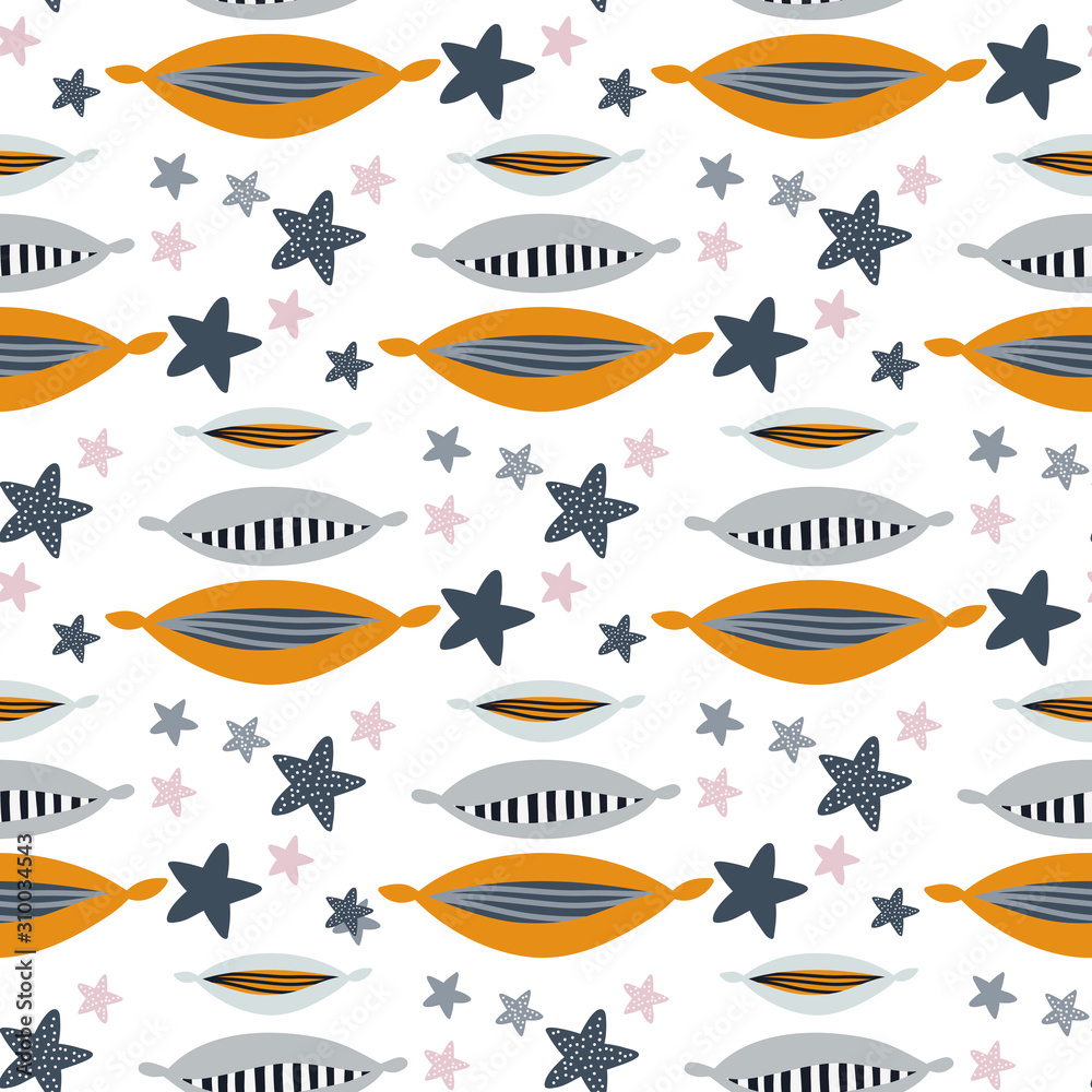 Pillows, stars seamless background, nursery pattern design, vector illustration Pillows, stars seamless background, nursery pattern design, vector illustration