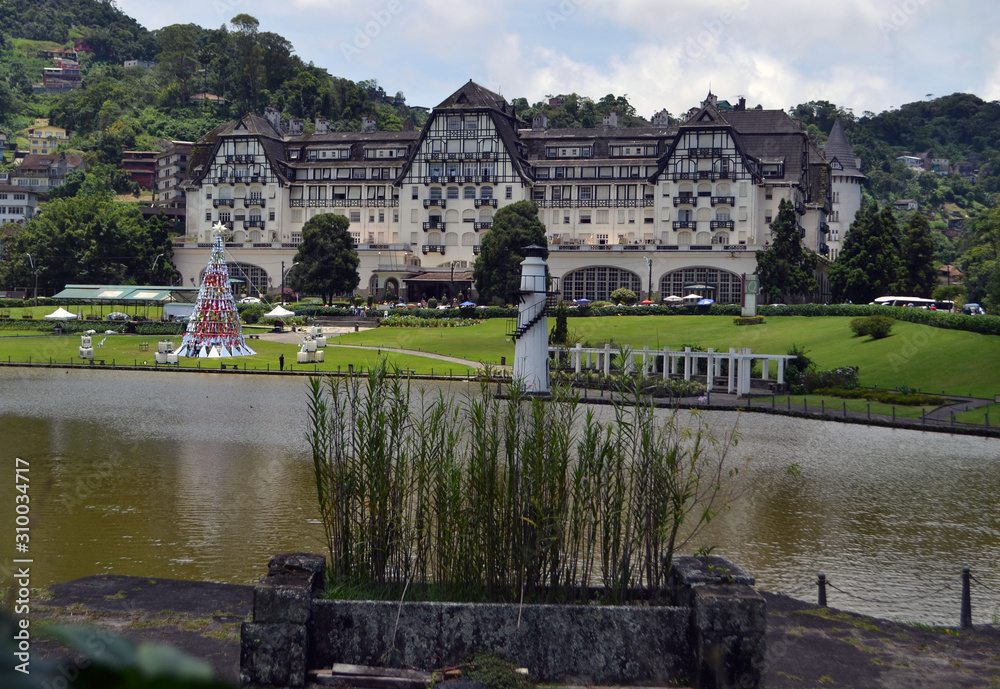 PETROPOLIS, RIO DE JANEIRO, BRAZIL. 08 DEZ 2019: Quitandinha Palace at Christmas. PETROPOLIS, RIO DE JANEIRO, BRAZIL. 08 DEZ 2019: Quitandinha Palace at Christmas.