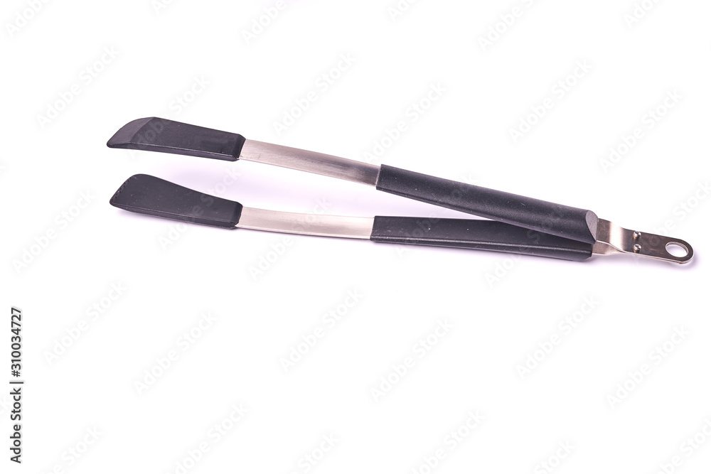 Kitchen tongs with polymer overlays isolated on white background Kitchen tongs with polymer overlays isolated on white background