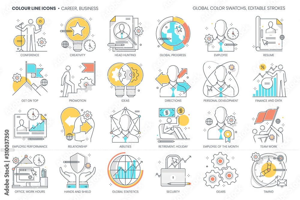 Career, business related, color line, vector icon, illustration set.