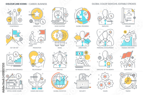 Career, business related, color line, vector icon, illustration set.