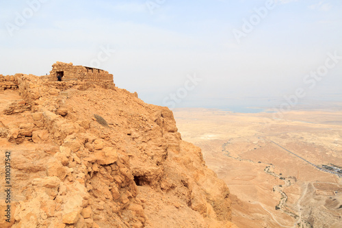 Ruins of palace and fortress Masada with dead sea panorama, Israel
