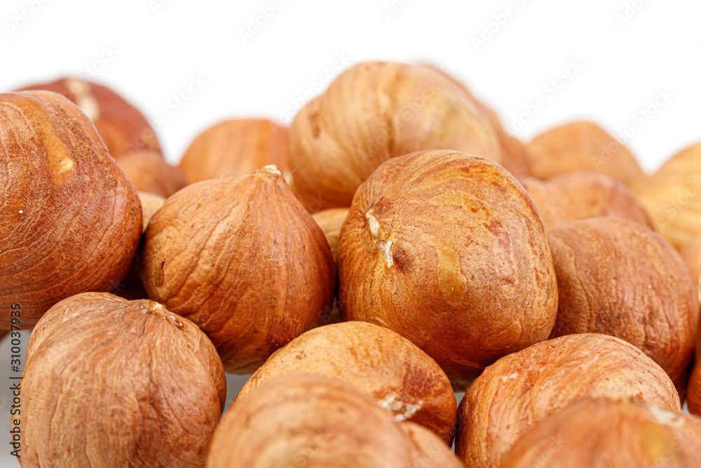 macro hazelnuts nuts on a white background macro hazelnuts nuts on a white background