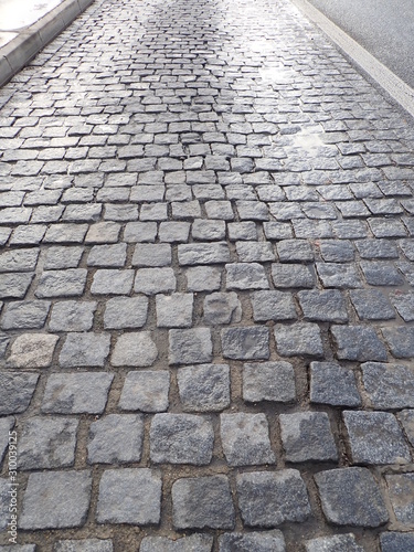  cobble pavement texture wet after rain