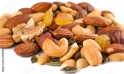 mix of nuts on a white background close-up