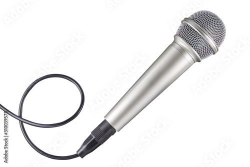Microphone and cable isolated on white background. full depth of field