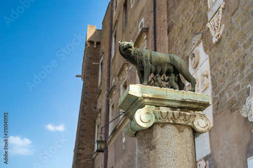 She-wolf feeding Romulus (the founder of Rome) and Remus: ancient Roman symbol on the Capitoline hill, Piazza del Campidoglio square.