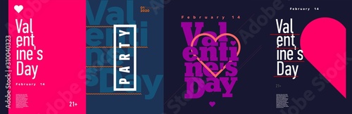 Valentine's day concept posters set. Vector illustration. Posters with text in a modern style
