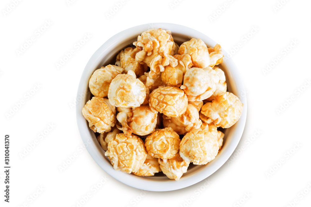 Caramel popcorn on a white isolated background Caramel popcorn on a white isolated background